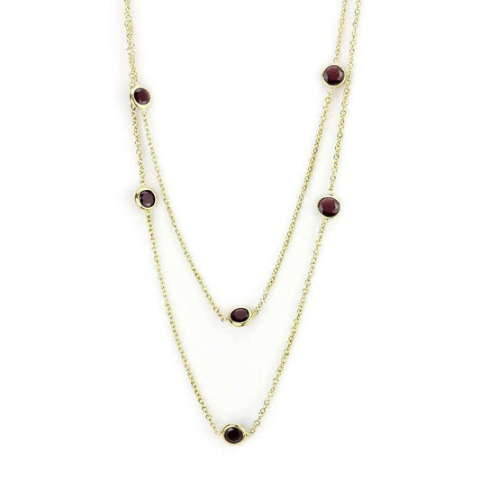 LO4702 - Gold Brass Necklace with AAA Grade CZ in Garnet - Alamode - Flyclothing LLC