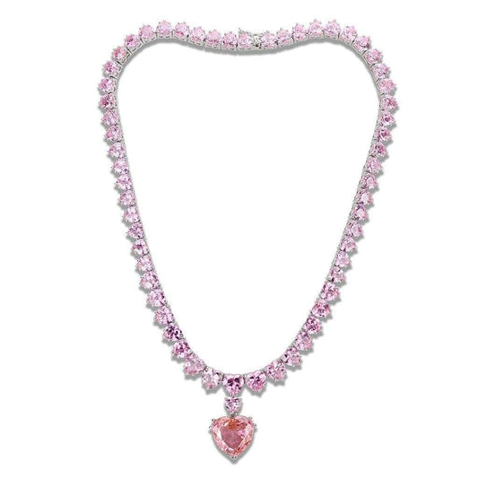 LO4705 - Rhodium Brass Necklace with AAA Grade CZ in Rose - Alamode - Flyclothing LLC
