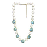 LO4706 - Gold Brass Necklace with Synthetic Synthetic Glass in Sea Blue - Alamode - Flyclothing LLC