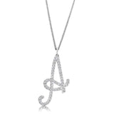 LO4707 - Silver Brass Chain Pendant with Top Grade Crystal in Clear - Alamode - Flyclothing LLC