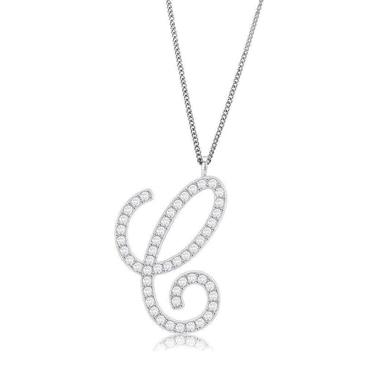 LO4708 - Imitation Rhodium Brass Chain Pendant with Top Grade Crystal in Clear - Alamode - Flyclothing LLC
