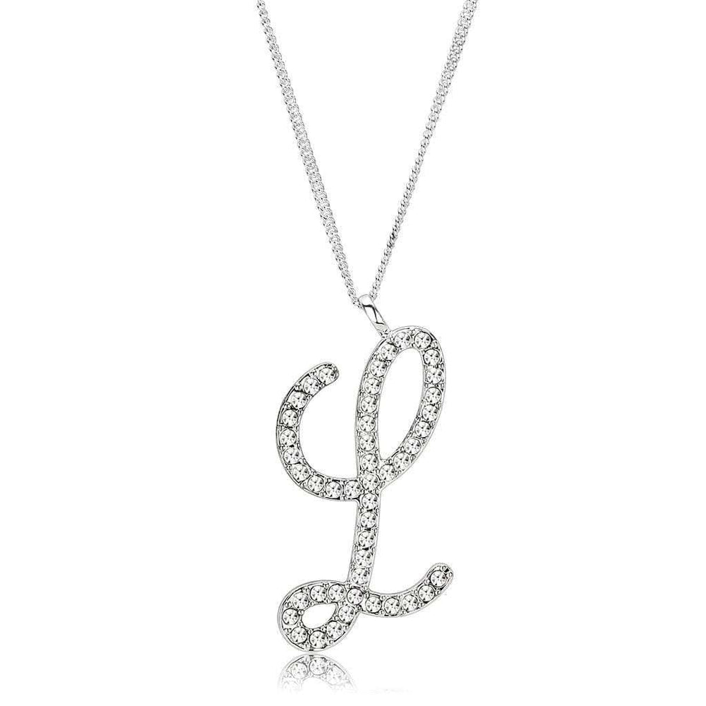 LO4709 - Silver Brass Chain Pendant with Top Grade Crystal in Clear - Alamode - Flyclothing LLC