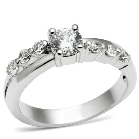 LO4713 - Rhodium Brass Ring with AAA Grade CZ in Clear - Alamode - Flyclothing LLC