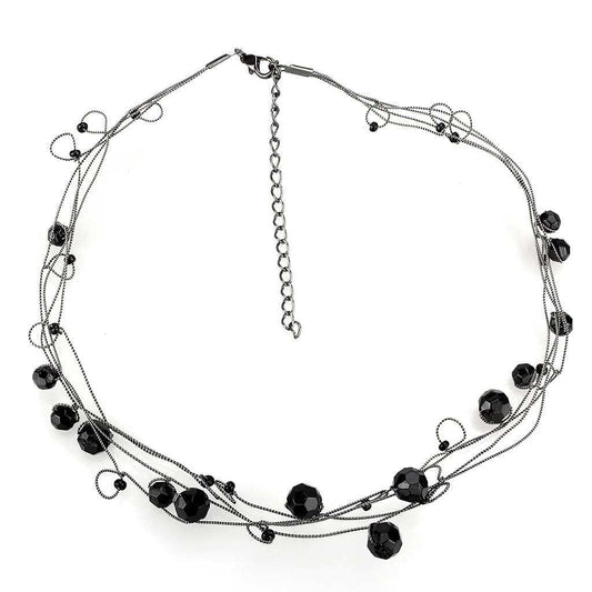 LO4714 - Ruthenium White Metal Necklace with Synthetic Synthetic Glass in Jet - Alamode - Flyclothing LLC