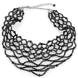 LO4716 - Rhodium Brass Necklace with Synthetic Synthetic Glass in Jet - Alamode - Flyclothing LLC