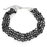 LO4718 - Rhodium Brass Necklace with Synthetic Synthetic Glass in Jet - Alamode - Flyclothing LLC