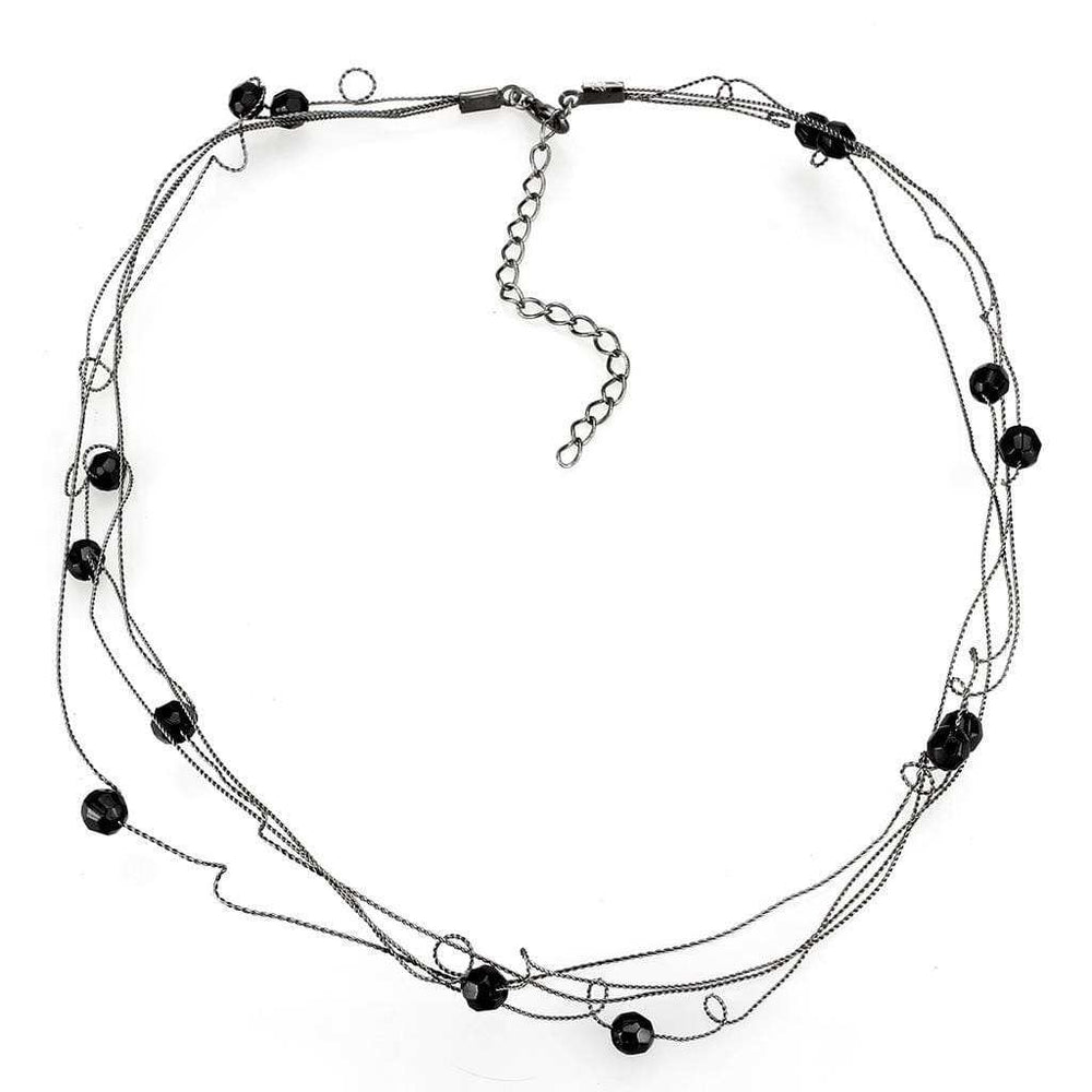 LO4719 - Ruthenium White Metal Necklace with Synthetic Synthetic Glass in Jet - Alamode - Flyclothing LLC