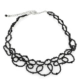 LO4721 - Rhodium Brass Necklace with Synthetic Synthetic Glass in Jet - Alamode - Flyclothing LLC