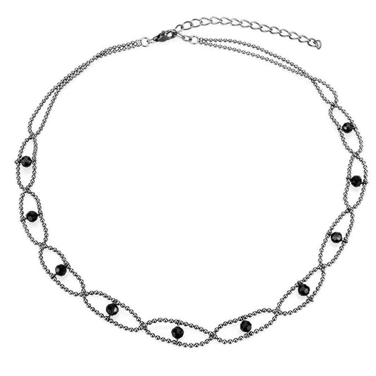 LO4723 - Ruthenium White Metal Necklace with Synthetic Synthetic Glass in Jet - Alamode - Flyclothing LLC