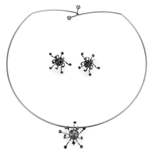 LO4726 - Ruthenium White Metal Jewelry Sets with Top Grade Crystal in Jet - Alamode - Flyclothing LLC
