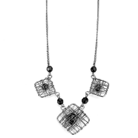 LO4727 - Ruthenium White Metal Necklace with Synthetic Synthetic Glass in Jet - Alamode - Flyclothing LLC