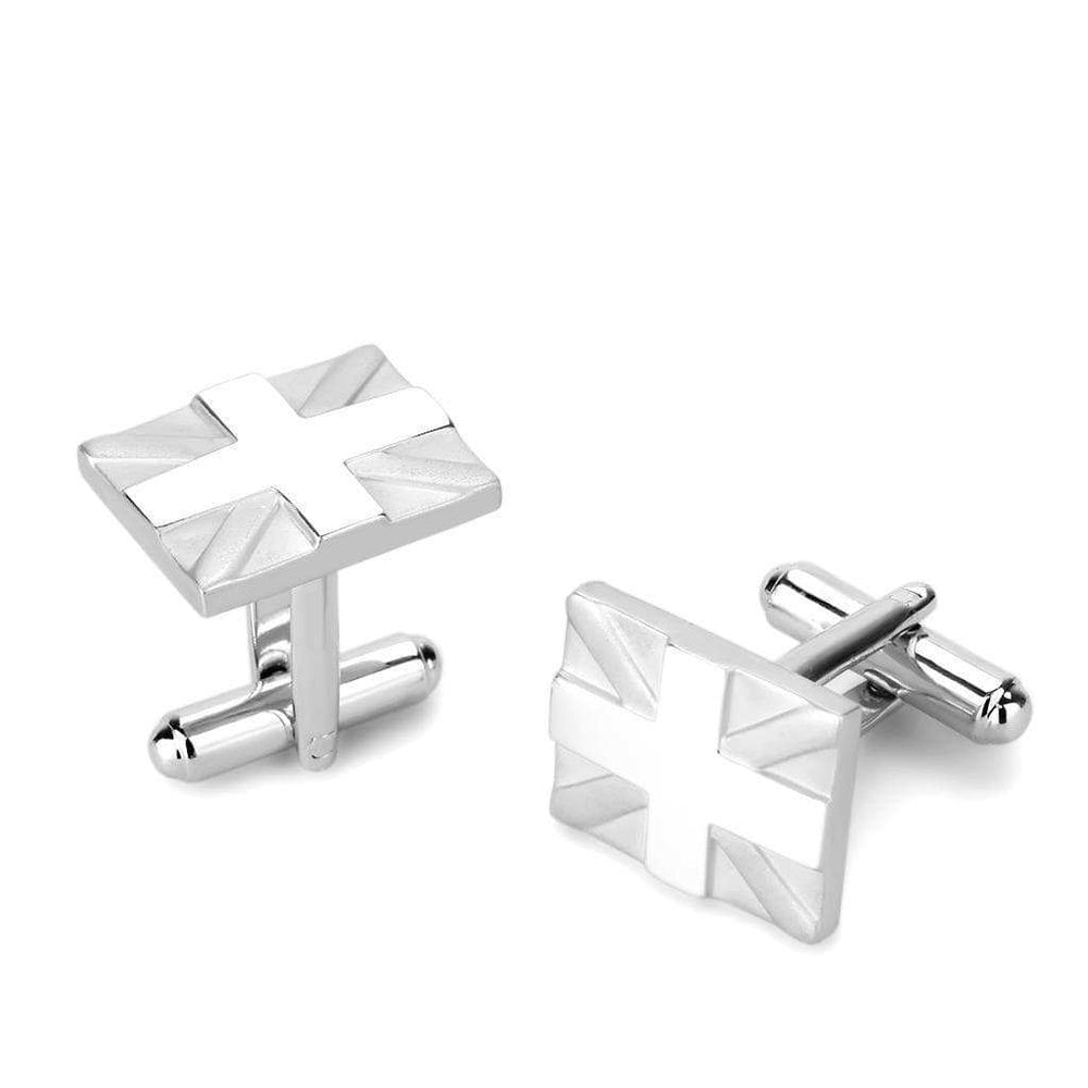 LO4733 - Matte Rhodium & Rhodium Brass Cufflink with No Stone - Alamode - Flyclothing LLC