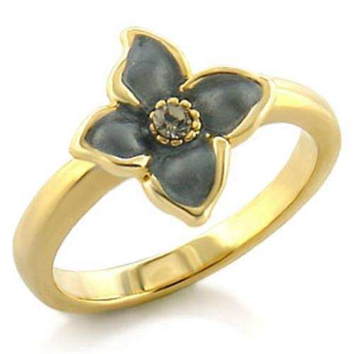 LO518 - Gold White Metal Ring with Top Grade Crystal in Black Diamond - Alamode - Flyclothing LLC