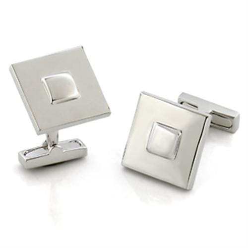 LO554 - Rhodium Brass Cufflink with No Stone - Alamode - Flyclothing LLC