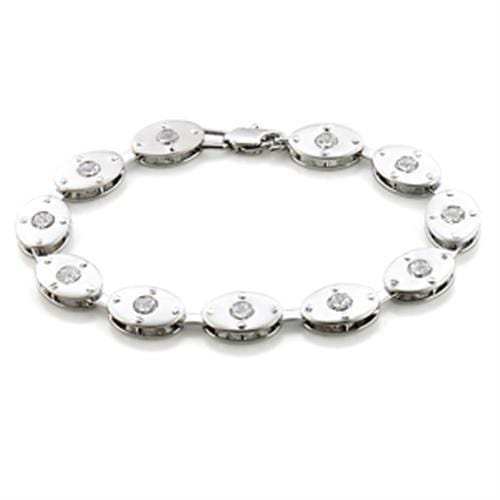 LO581 - Matte Rhodium & Rhodium Brass Bracelet with AAA Grade CZ in Clear - Alamode - Flyclothing LLC