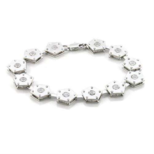 LO584 - Matte Rhodium & Rhodium Brass Bracelet with AAA Grade CZ in Clear - Alamode - Flyclothing LLC