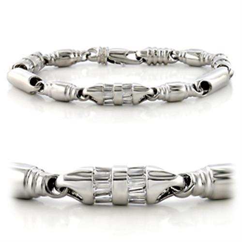 LO598 - Rhodium Brass Bracelet with AAA Grade CZ in Clear - Alamode - Flyclothing LLC