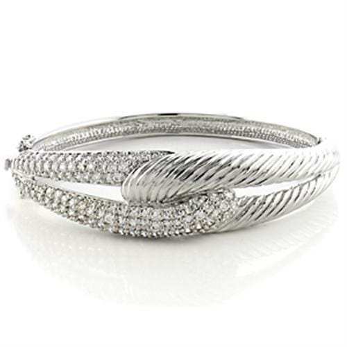 LO614 - Rhodium Brass Bangle with AAA Grade CZ in Clear - Alamode - Flyclothing LLC