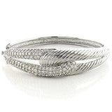 LO614 - Rhodium Brass Bangle with AAA Grade CZ in Clear - Alamode - Flyclothing LLC