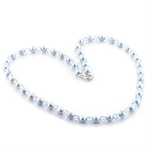 LO733 - Stone Necklace with Synthetic Pearl in Light Sapphire - Alamode - Flyclothing LLC