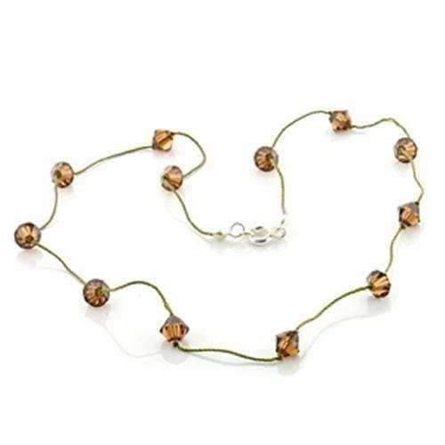 LO738 - Brass Necklace with Top Grade Crystal in Smoky Topaz - Alamode - Flyclothing LLC