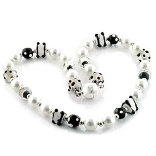 LO747 - Brass Necklace with Synthetic Pearl in Multi Color - Alamode - Flyclothing LLC