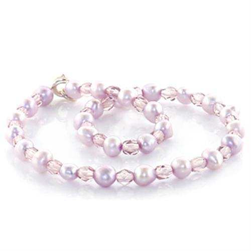 LO767 - Stone Anklet with Synthetic Pearl in Light Amethyst - Alamode - Flyclothing LLC