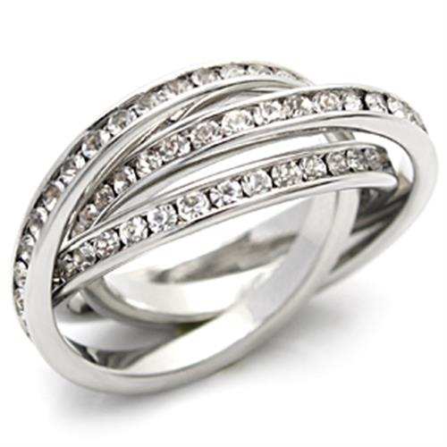 LO823 - Imitation Rhodium Brass Ring with Top Grade Crystal in Clear - Alamode - Flyclothing LLC