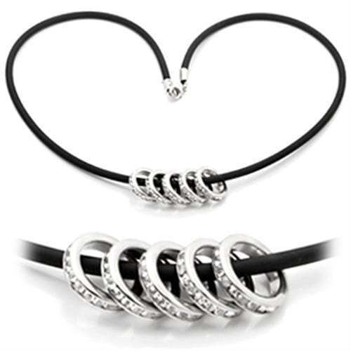 LO826 - Rhodium Brass Chain Pendant with Top Grade Crystal in Clear - Alamode - Flyclothing LLC