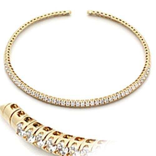 LO830 - Gold Brass Necklace with AAA Grade CZ in Clear - Alamode - Flyclothing LLC