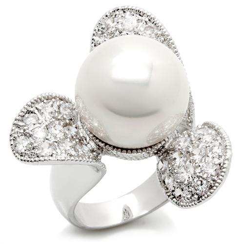 LO896 - Rhodium Brass Ring with AAA Grade CZ in Clear - Alamode - Flyclothing LLC