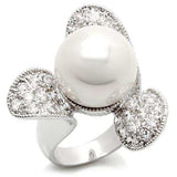 LO896 - Rhodium Brass Ring with AAA Grade CZ in Clear - Alamode - Flyclothing LLC