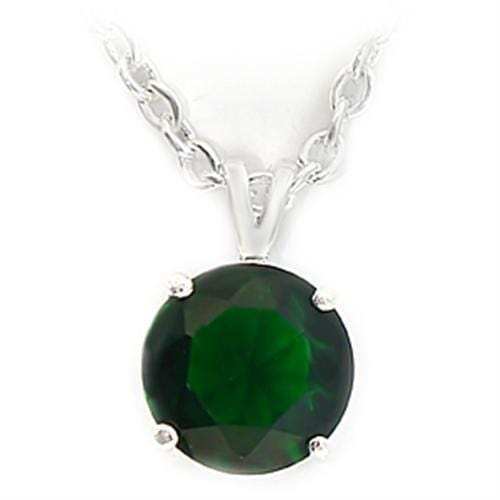 LOA072 - Silver Brass Chain Pendant with Synthetic Spinel in Emerald - Alamode - Flyclothing LLC