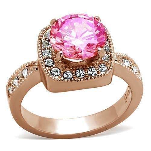 LOA1149 - IP Rose Gold(Ion Plating) Brass Ring with AAA Grade CZ in Light Rose - Alamode - Flyclothing LLC