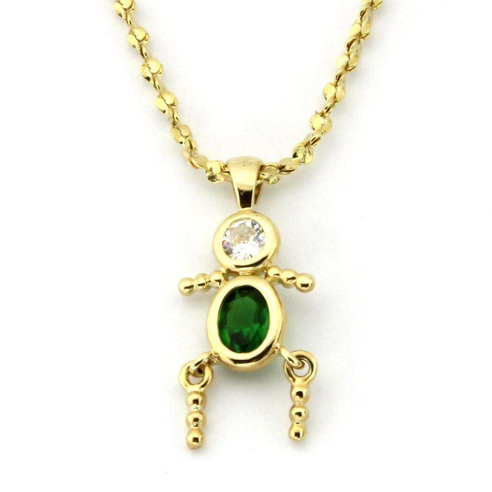 LOA1358 - Gold Brass Chain Pendant with AAA Grade CZ in Emerald - Alamode - Flyclothing LLC