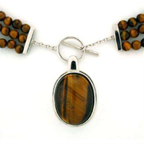 LOA278 - Rhodium 925 Sterling Silver Necklace with Semi-Precious Tiger Eye in Smoked Quartz - Alamode - Flyclothing LLC
