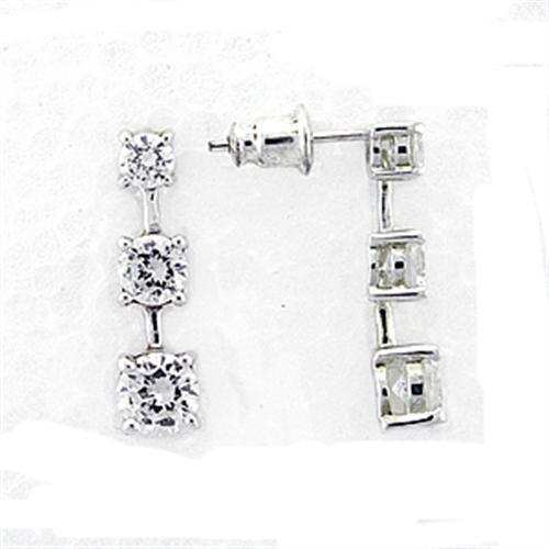 LOA379 - High-Polished 925 Sterling Silver Earrings with AAA Grade CZ in Clear - Alamode - Flyclothing LLC