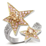 LOA501 - Reverse Two-Tone Brass Ring with AAA Grade CZ in Champagne - Alamode - Flyclothing LLC