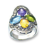 LOA522 - Antique Tone 925 Sterling Silver Ring with AAA Grade CZ in Multi Color - Alamode - Flyclothing LLC