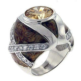 LOA526 - High-Polished 925 Sterling Silver Ring with AAA Grade CZ in Champagne - Alamode - Flyclothing LLC