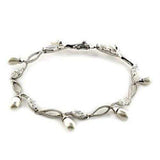 LOA542 - Rhodium 925 Sterling Silver Bracelet with Synthetic Pearl in White - Alamode - Flyclothing LLC
