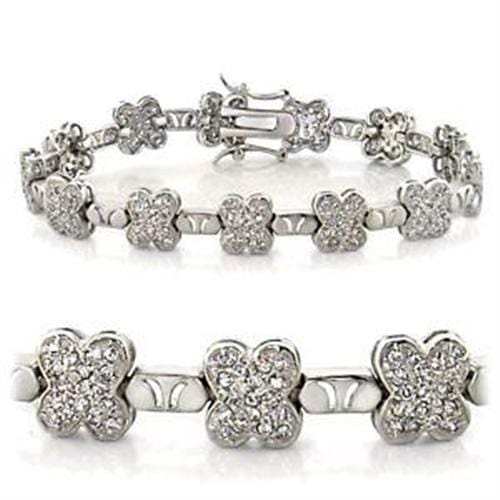 LOA545 - Rhodium Brass Bracelet with AAA Grade CZ in Clear - Alamode - Flyclothing LLC
