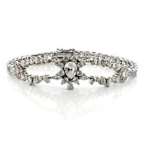 LOA547 - Rhodium Brass Bracelet with AAA Grade CZ in Clear - Alamode - Flyclothing LLC