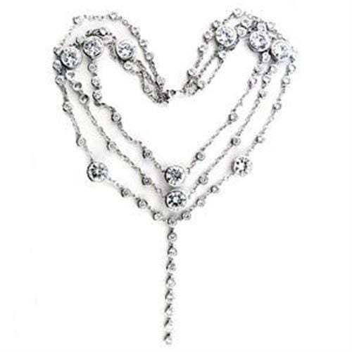 LOA554 - Rhodium 925 Sterling Silver Necklace with AAA Grade CZ in Clear - Alamode - Flyclothing LLC