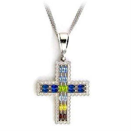 LOA556 - Rhodium 925 Sterling Silver Necklace with AAA Grade CZ in Multi Color - Alamode - Flyclothing LLC