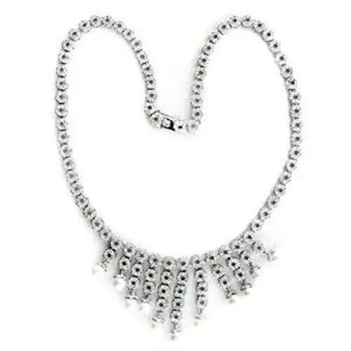 LOA559 - Rhodium 925 Sterling Silver Necklace with Synthetic Pearl in White - Alamode - Flyclothing LLC