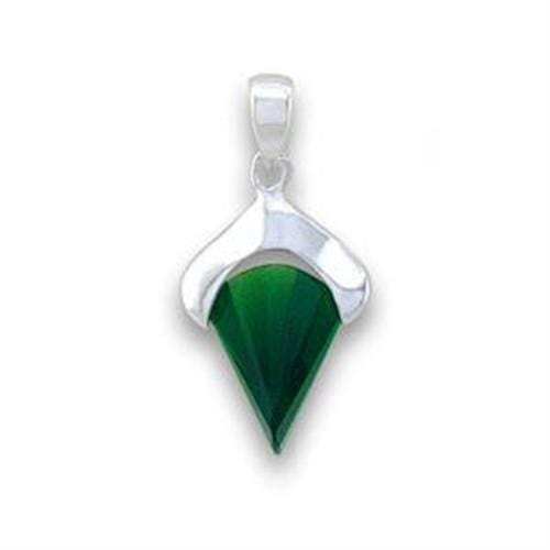LOA564 - Silver 925 Sterling Silver Pendant with Synthetic Synthetic Glass in Emerald - Alamode - Flyclothing LLC