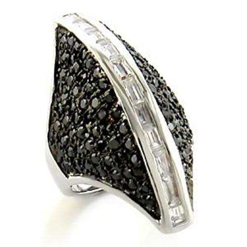 LOA581 - Rhodium + Ruthenium Brass Ring with AAA Grade CZ in Jet - Alamode - Flyclothing LLC