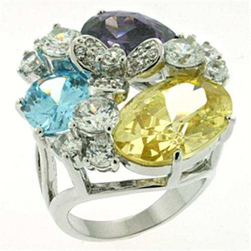 LOA606 - Rhodium Brass Ring with AAA Grade CZ in Multi Color - Alamode - Flyclothing LLC