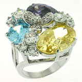 LOA606 - Rhodium Brass Ring with AAA Grade CZ in Multi Color - Alamode - Flyclothing LLC